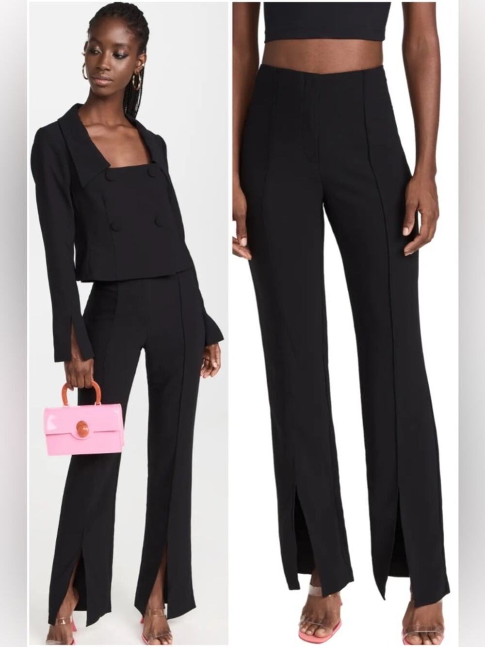 Amanda Uprichard Tavira Pants Black High Rise Wide Leg Slit Hem Size Small NEW